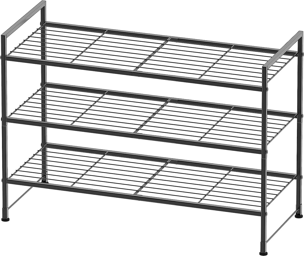 Simple Houseware 3-Tier Stackable Wired Grid Shoe Rack, Black