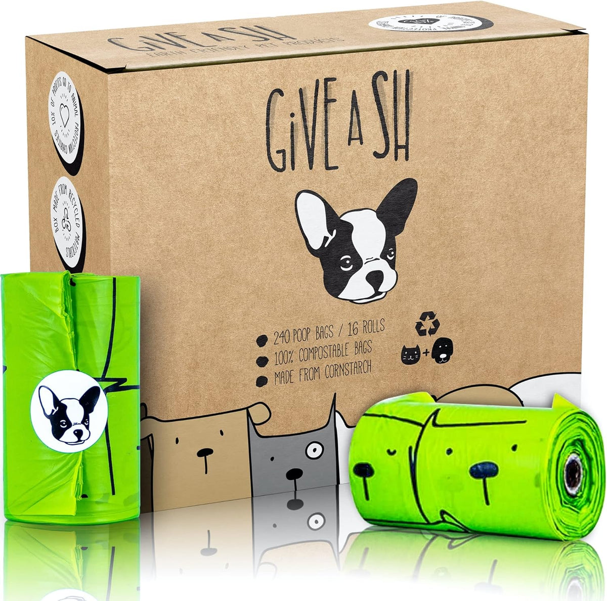 Certified Home Compostable Dog Poop Bags, 240 Plant Based Bags (16 Rolls) | NF T51-800, ASTM D6400 and EN 13432 Certified, Cornstarch Based, Extra Thick, Leak Proof, Unscented, 10% to Charity