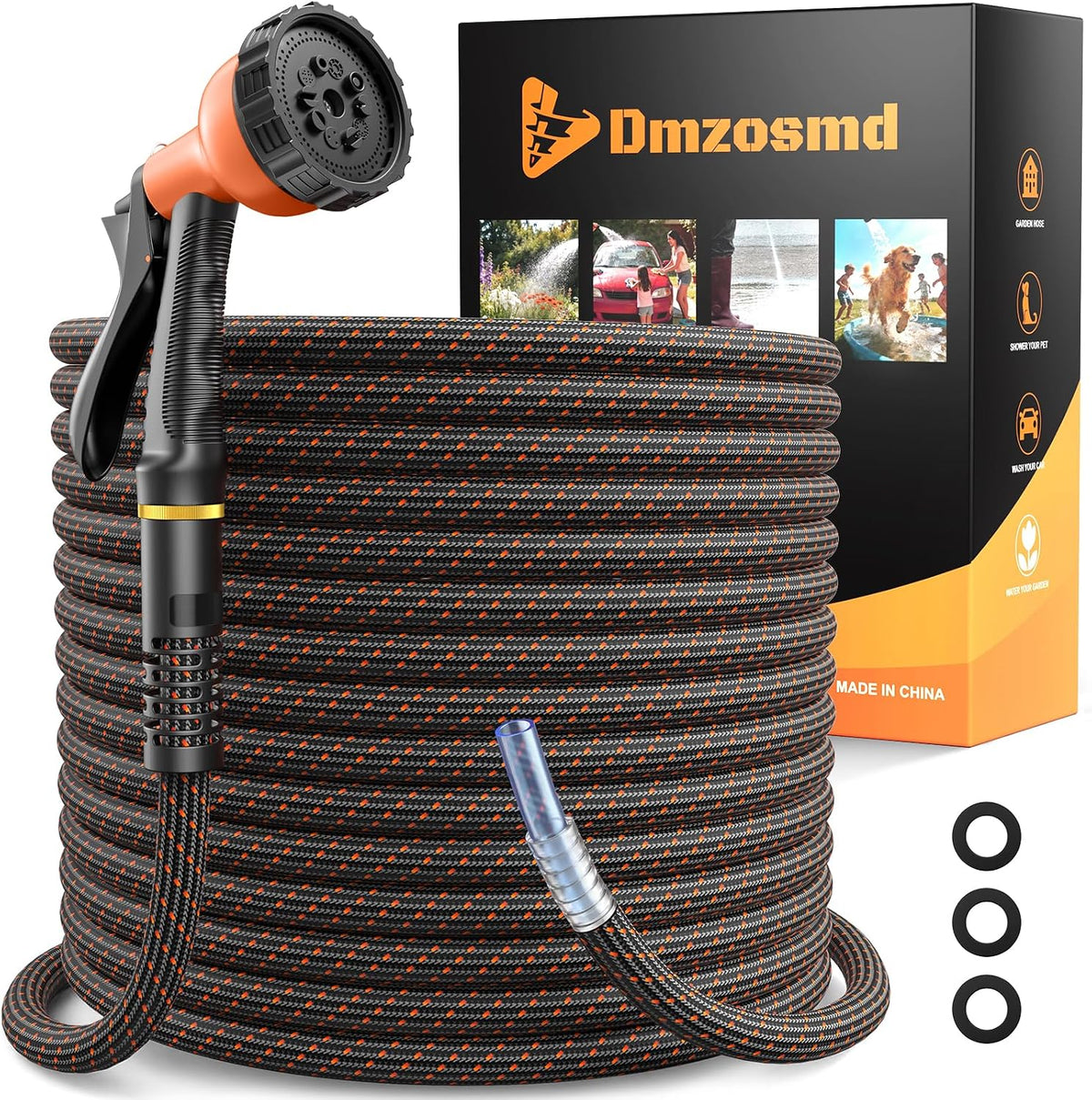 Garden Hose, 3/4" Flexible Water Hose Ultra Lightweight, Non-Expandable with 10 Function Nozzle, Kink-Free, Leak-Proof, 360° Swivel, Abrasion Resistant & Easy to Store for Yard Lawn, Outdoor (50Ft)
