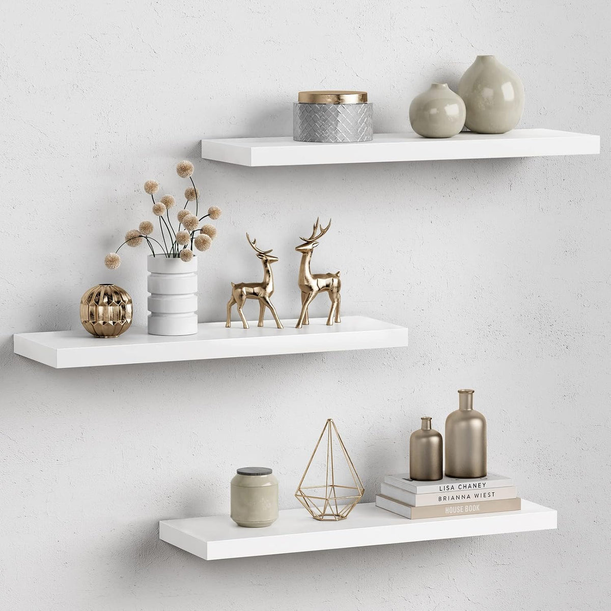 Forbena 24 Inch Floating Shelves for Wall Decor, White Wall Book Shelves