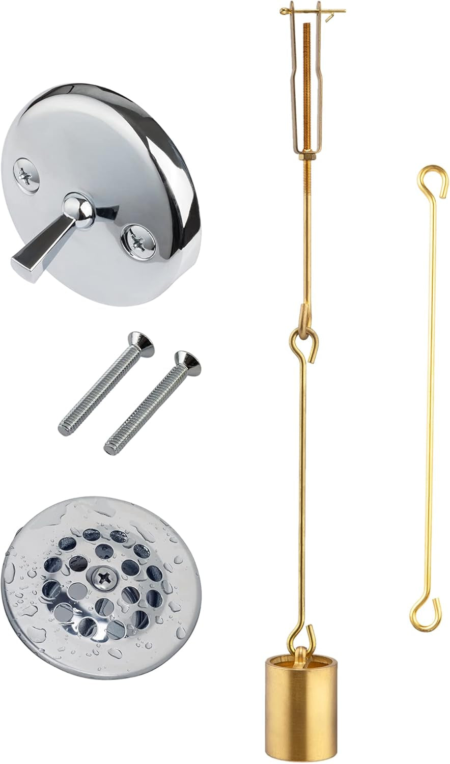Tub Drain Linkage Assembly with Trip Lever and Strainer Done Cove, Fit for Trip Lever Bath Tub Waste and Overflow Drain by Artiwell