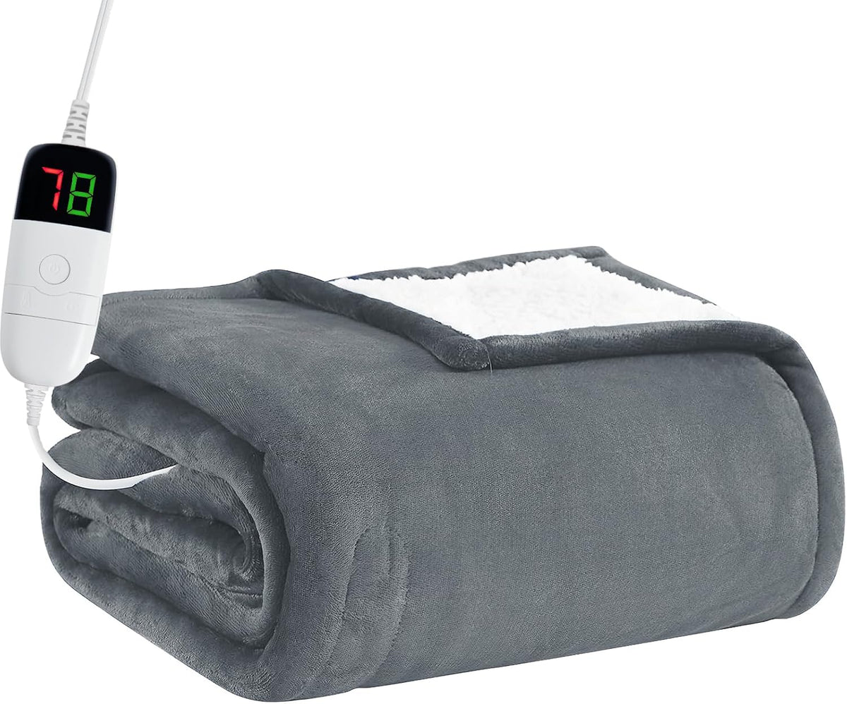 BOMOVA Heated Electric Blanket Twin - 62" X 84" Heating Blanket with 10 Heating Levels & 8 Hours Auto Off, Warm Flannel Blanket, Christmas Birthday Gifts for Women