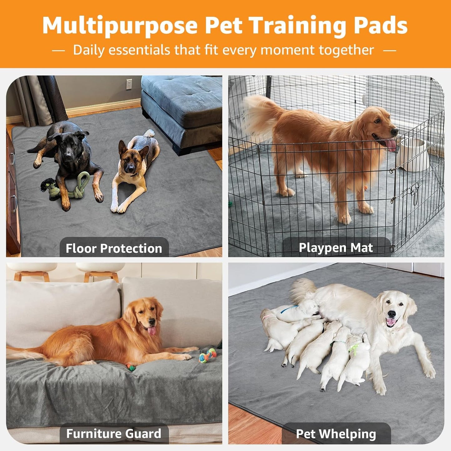 Dog Pee Pad Washable Extra Large, Instant Absorb Thicker Training Pads Non-Slip Pet Playpen Mat, Waterproof Reusable Floor Mat Ideal for Puppy Senior Dog Whelping Incontinence Housebreaking 65X48 Inch