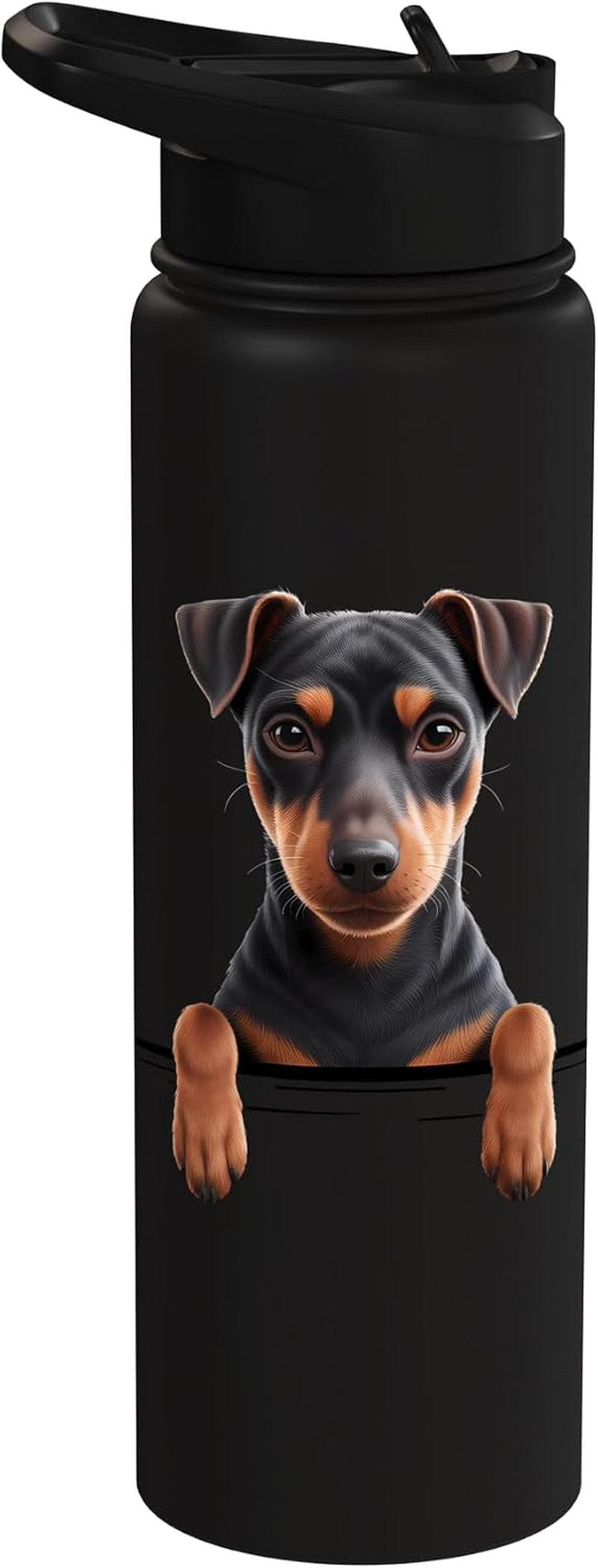 Manchester Terrier Cute Peeking Black and Tan Dog Lover Stainless Steel Insulated Water Bottle