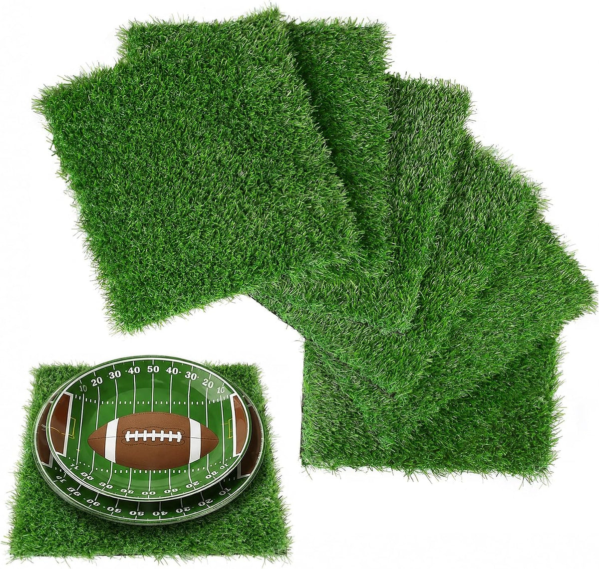 XLX TURF 6 Pack Artificial Grass Square Placemats for Golf Party Decorations - 12"X12" Fake Grass Mats for Crafts Football Table Centerpiece, Realistic Synthetic Pet Dog Turf Patch