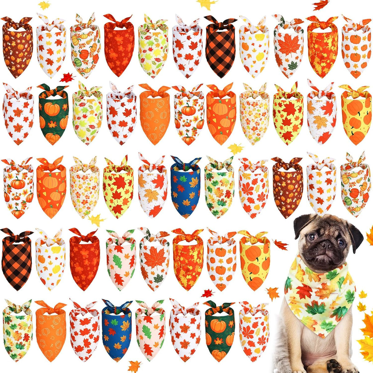 50 Pcs Fall Thanksgiving Dog Bandanas Bulk for Autumn Large