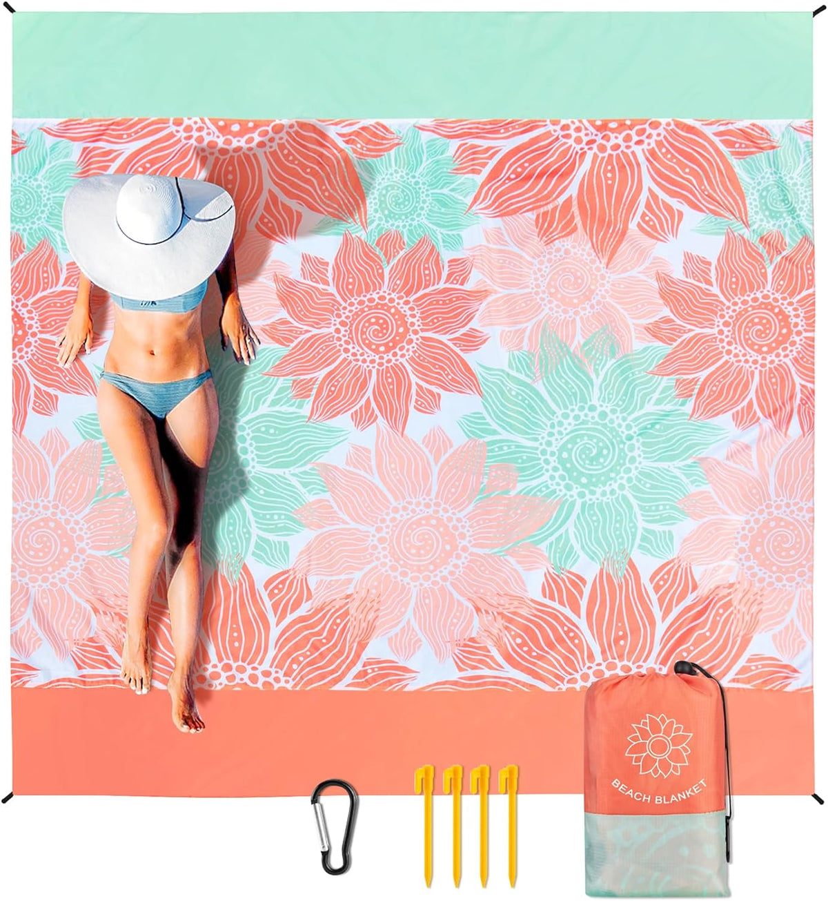 HIHOHO Waterproof Sandproof Beach Blanket Mat for 1-8 Adults, Quick Drying