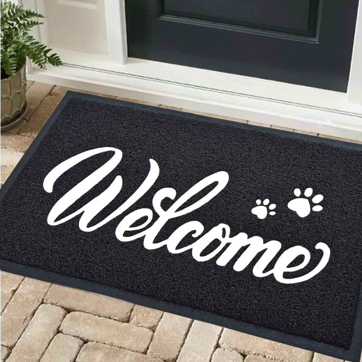 T.HENV Welcome Mat Outdoor, 30X17.5 Waterproof All-Season Front Door Mat outside Entrance, All-Weather Quick Drying, Low Profile Doormat Indoor, Patio Porch Entryway Mats, Black-White