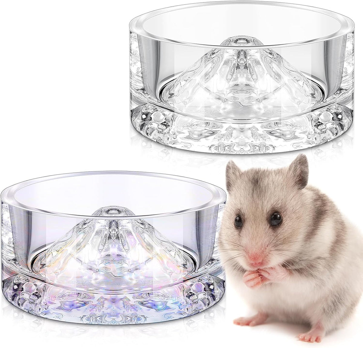 Baderke 2 Pcs Hamster Water Bowls, Mountain Style, 35Ml, Clear and Rainbow