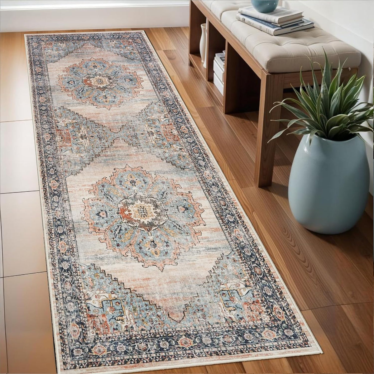 Washable Runner Rug 2X6 - Hallway Runner Rug Kitchen Rugs and Mats Non Skid Washable Waterproof Carpet Runner for Living Room Bedroom Bathroom (Blue, 2X6)