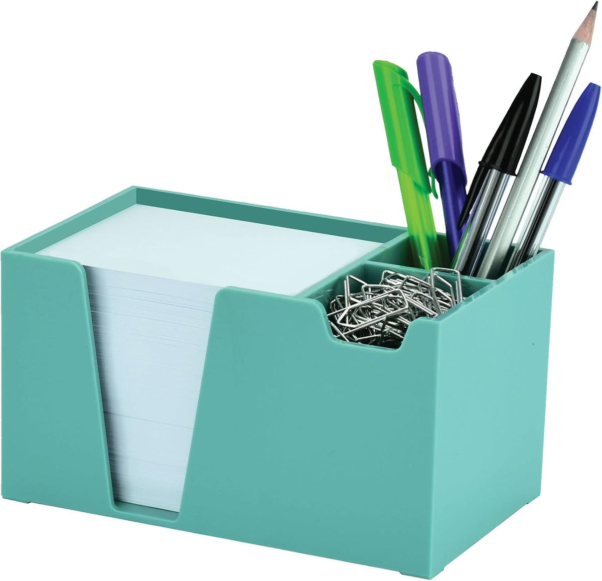 Acrimet Desktop Organizer Pencil, Pen, Paper, Clip, Caddy Holder (Plastic) (White Paper Included) (Solid Green Color)
