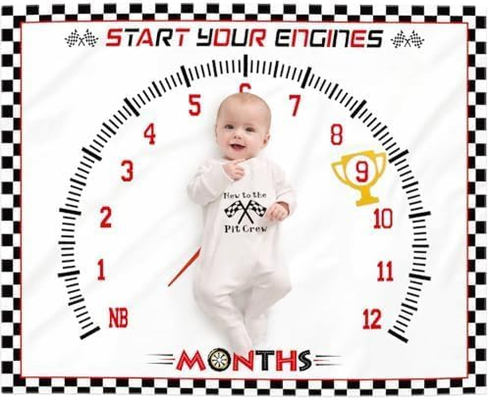 Racing Car Baby Monthly Milestone Blanket for Boy Growth Chart