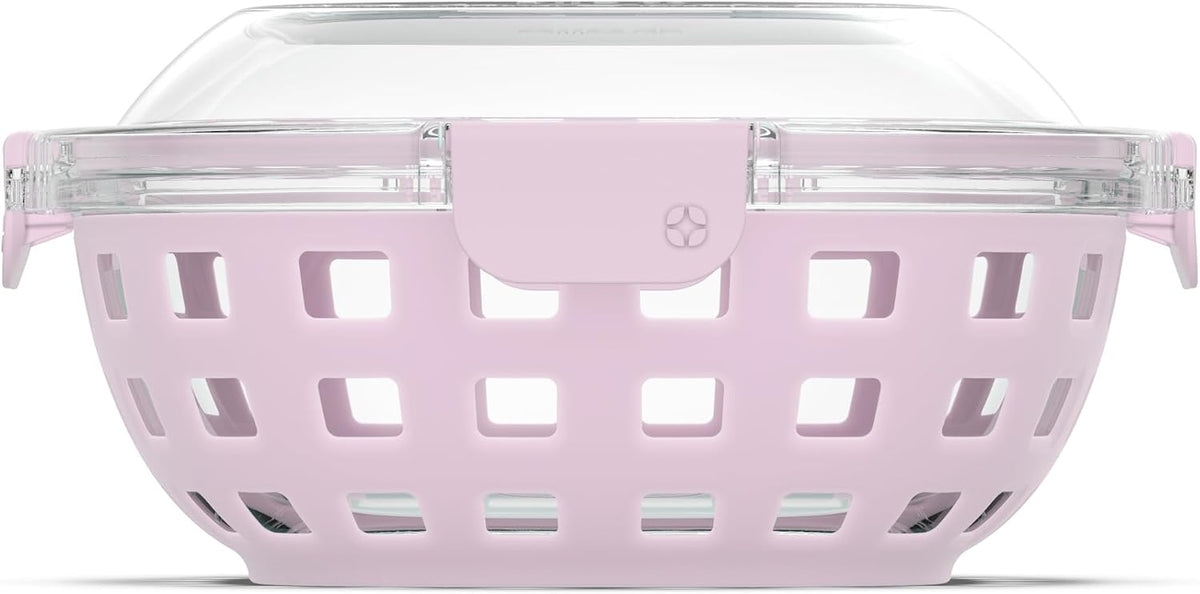 Ello Duraglass Food Storage Glass Lunch Bowl Container - Meal Prep Container with Silicone Sleeve and Airtight Lid, 5 Cup, Cashmere Pink