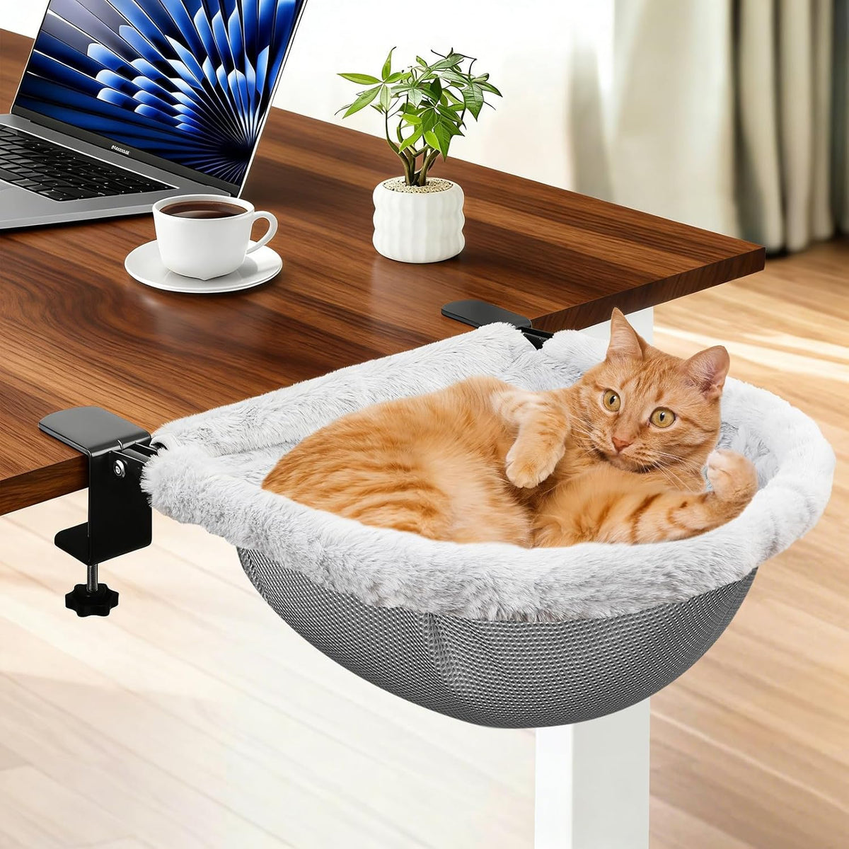 XL Cat Desk Bed for Home Office, 19"X15" Roomy Nest for Big Cats
