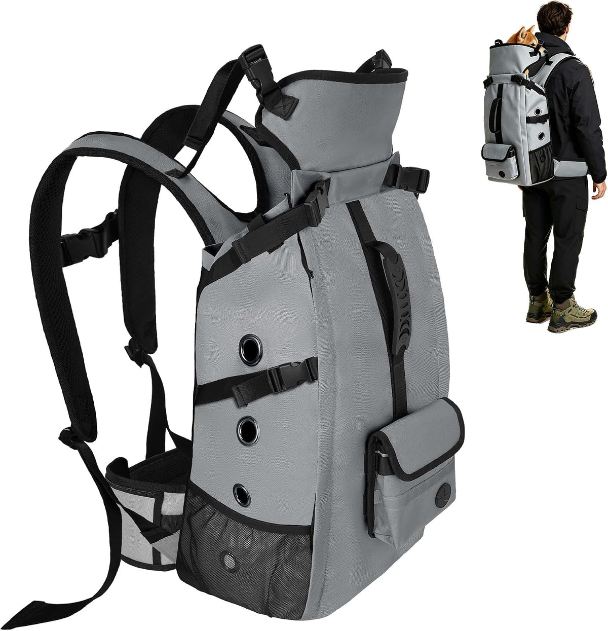 Breathable Dog Hiking Backpack Carrier for Large Dogs, Grey