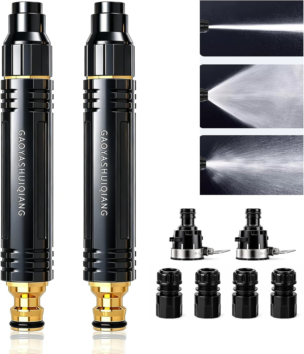 2026 Upgrade Heavy Duty High Pressure Hose Nozzle, 3 Adjustable Spray Patterns, Home High Pressure Car Wash Water Gun with Booster Nozzle for Car, Garden, Outdoor Cleaning & Watering Plants (2PCS)