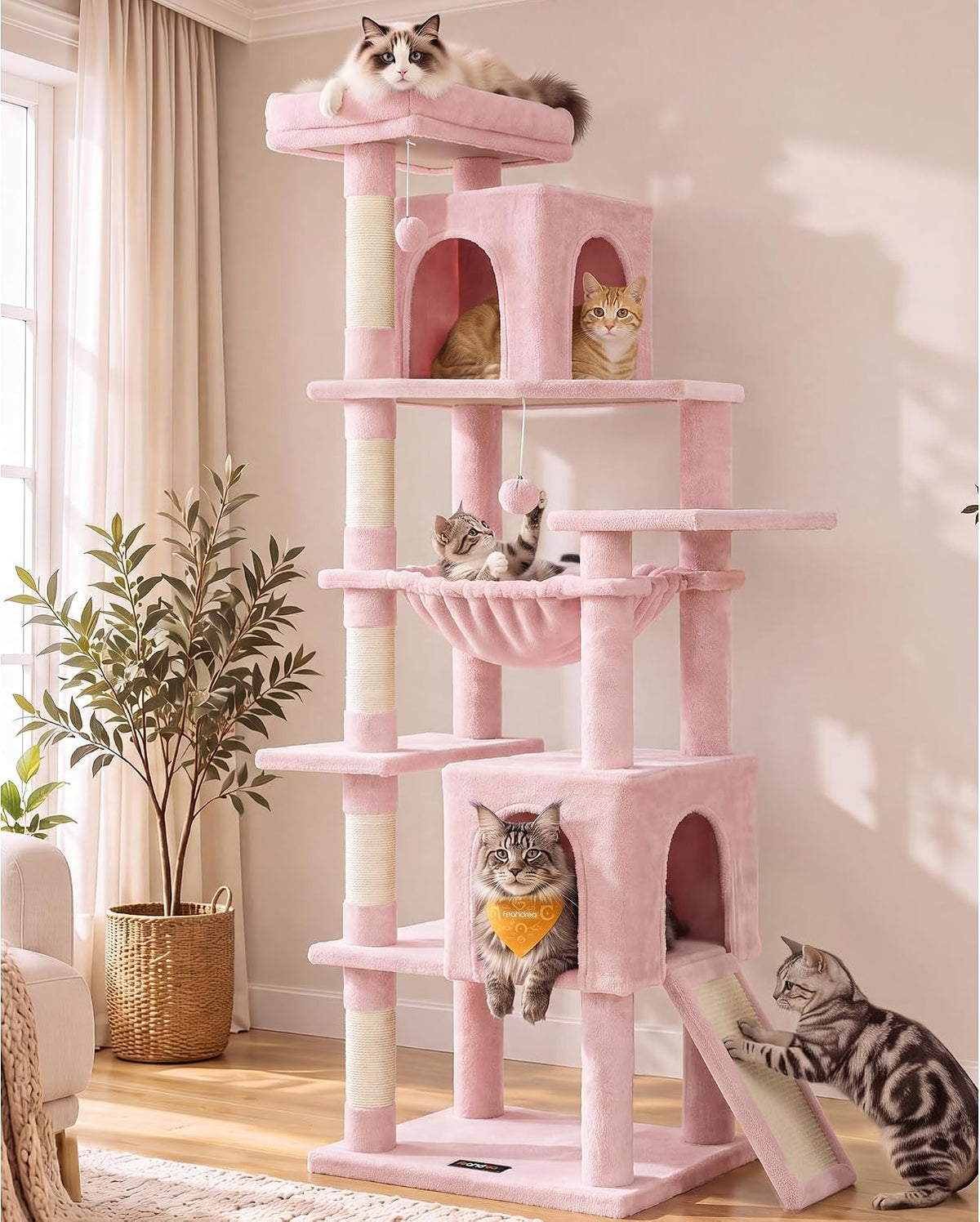 Feandrea Cat Tree, 70.3" Heavy Duty Cat Tower Condo for Indoors, Jelly Pink