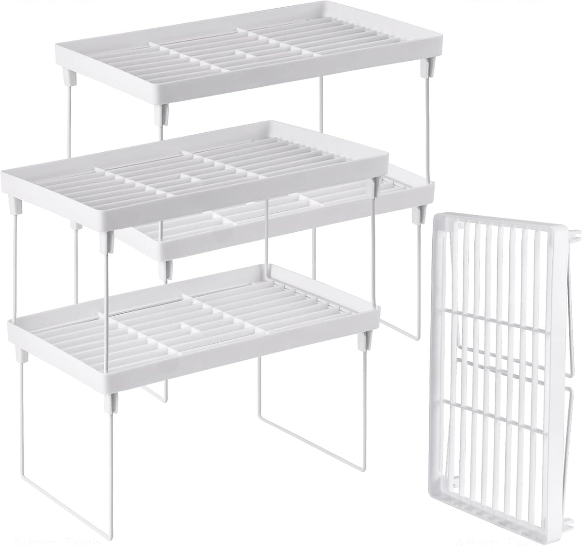 Nihome 4-Pack Stackable Plastic Kitchen Storage Shelf Foldable Rack, White
