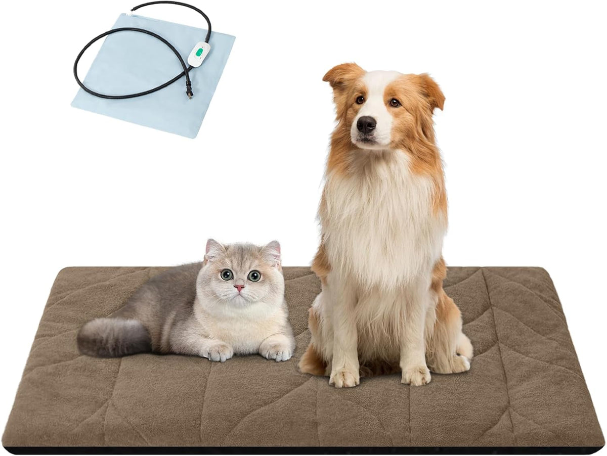 Vagascape Dog Bed, Waterproof Pet Bed with Removable Cover, Comfort Cat Dog Pad for All Seasons, Heating Khaki Rectangle Cat Mat with Nonskid Bottom(48"X28")