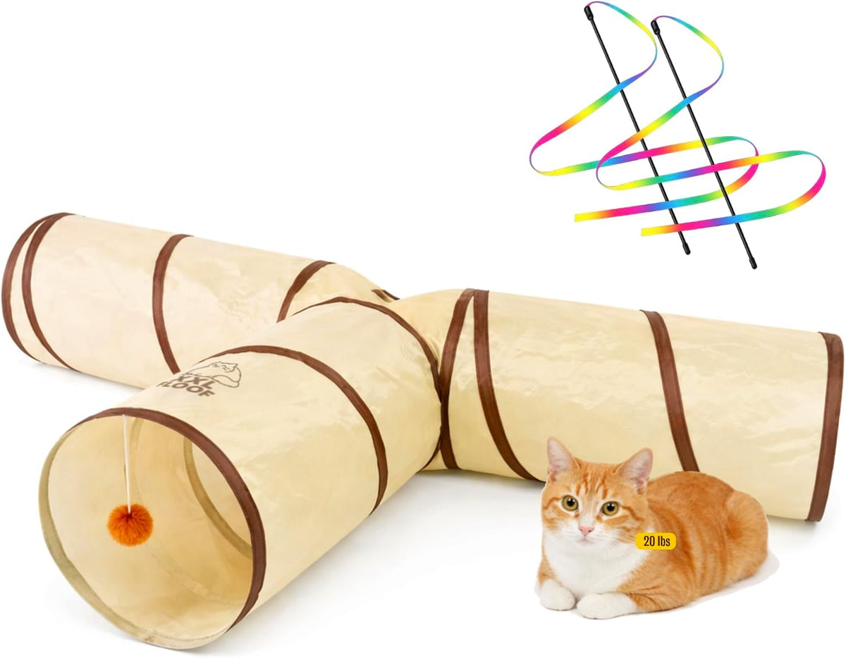 Large 3-Way Cat Tunnel, Collapsible Pet Play Tube with Toys