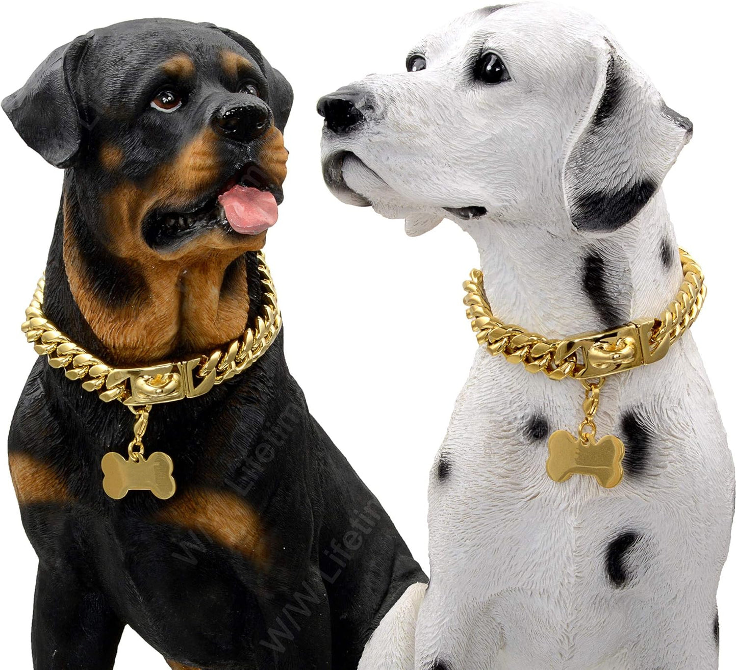 Gold Dog Chain Collar Walking Metal Chain Collar with Design Secure Buckle,18K Cuban Link Strong Heavy Duty Chew Proof for Medium Dogs(14Mm, 16")