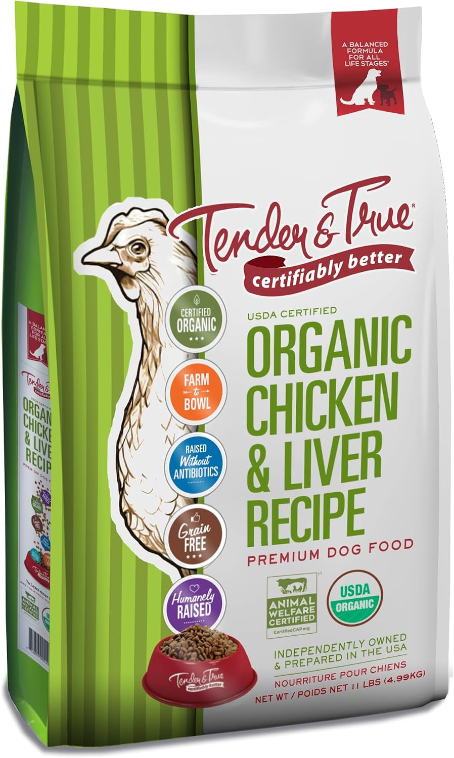 Tender & True Organic Chicken & Liver Recipe Dog Food, 11 Lb
