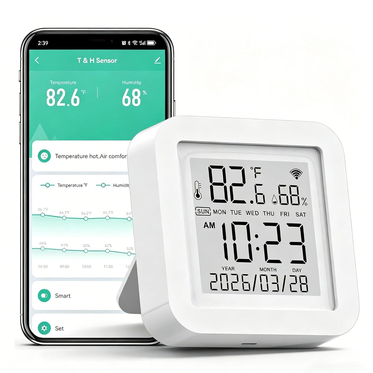 Smart Temperature Humidity Monitor: Wifi Thermometer Hygrometer, App Alerts