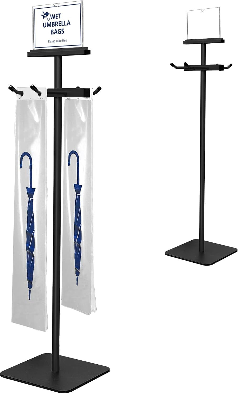 Wet Umbrella Bag Stand with Free 200 Large Plastic Disposable Bags, Black