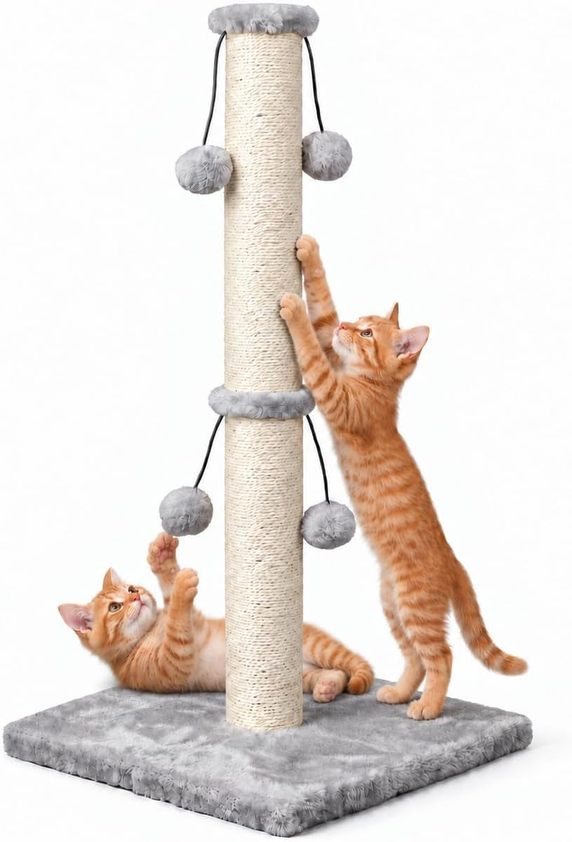 Dimaka 29In Cat Scratching Post, Sisal Scratch Post for Indoor Cats, Grey