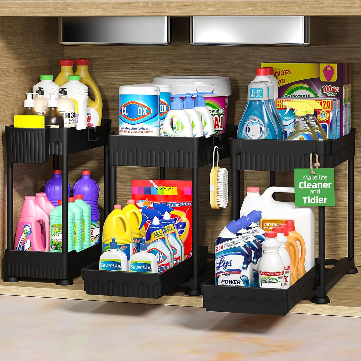 Sevenblue 3-Pack 2-Tier under Sink Organizers with Sliding Drawers
