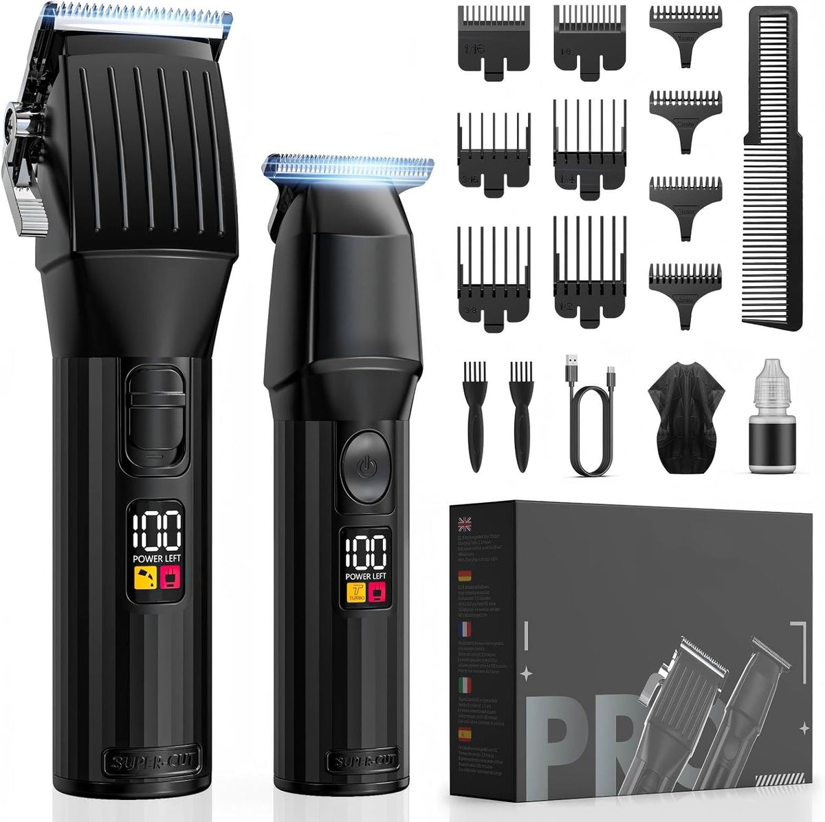 Professional Hair Clippers for Men Beard Trimmers Kit Zero Gapped Haircut Grooming Shaver Gift for Men Women Barber Kids (Black)