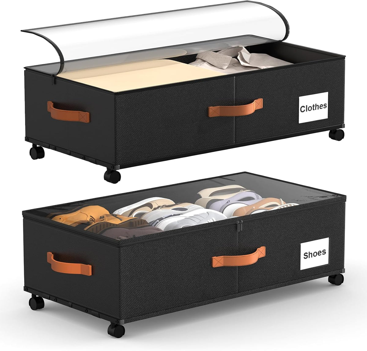 Eastherry under Bed Storage with Wheels, 2 Pack Large Storage Containers