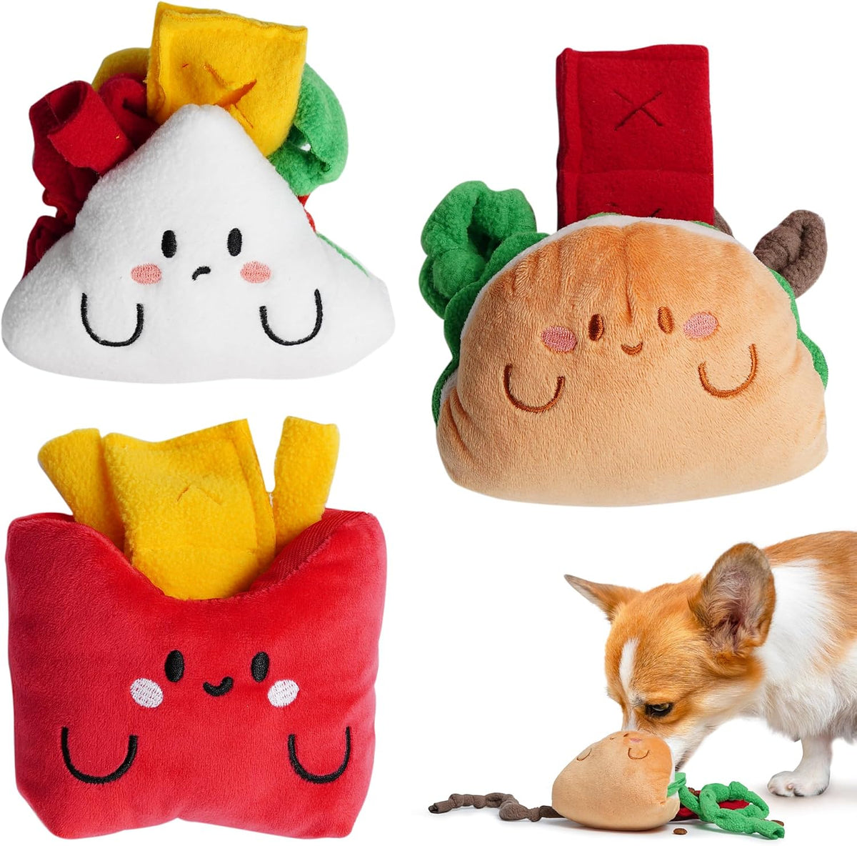 Nocciola Squeaky Hide and Seek Dog Snuffle Food Toys, Interactive Plush Stuffed Pet Supplies for Puppy Small Medium Breeds, Cute Burrow Cognitive Digging Treat Hiding Enrichment Puzzle Toy, 3 Packs
