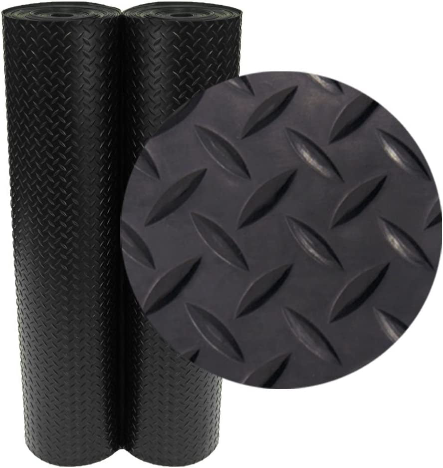 Rubber-Cal Diamond-Plate Rubber Flooring Roll - 3 Mm X 4 Ft X 2 Ft Roll - Black