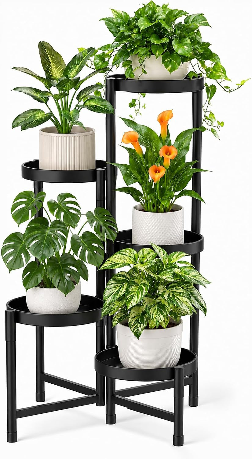 Bamworld Plant Stand Indoor Outdoor 5 Tier Corner Plant Shelf Metal Holder