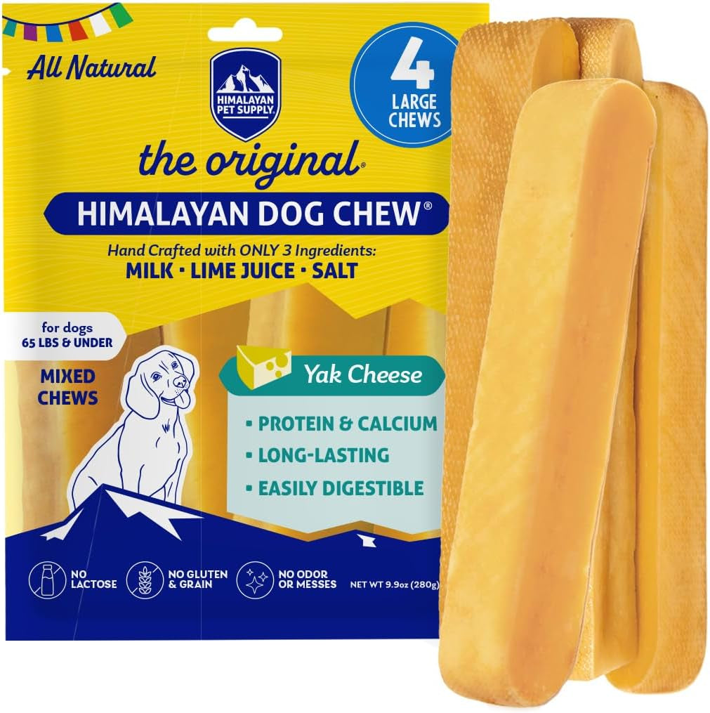 Himalayan Yak Chew, the Original Yak Cheese Dog Chews, 4 Large/Xl Yak Chews
