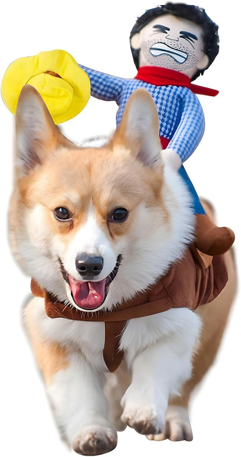 Cowboy Rider Dog Costume for Dogs Clothes Knight Style with Doll and Hat for Halloween Day Pet Costume (S)