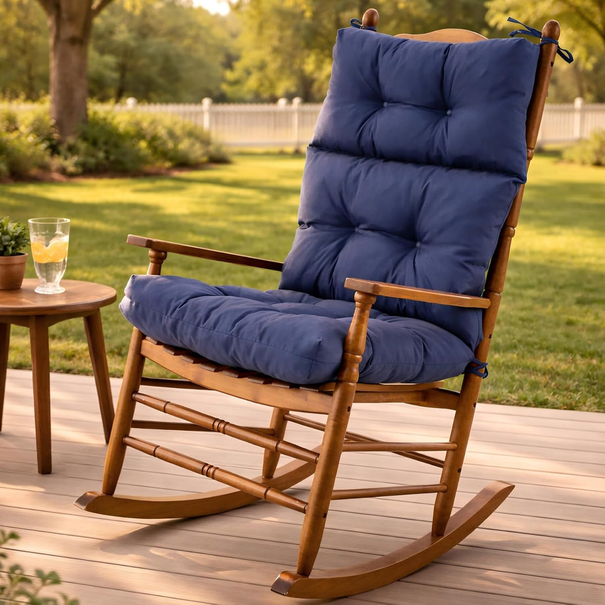 Rocking Chair Cushion, Waterproof and Fade-Resistant Adirondack Rocker Cushions, Indoor/Outdoor Rocking Chair Pads, High Back Memory Foam Patio Furniture Cushions with Ties, 44X23X4 Inch, Navy Blue