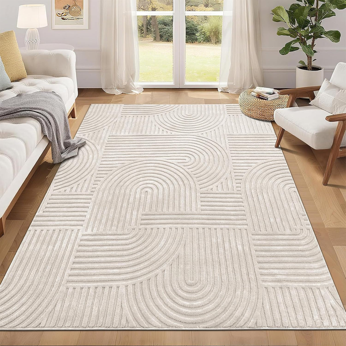 Pauwer 5X7 Area Rugs for Living Room, Modern Non Slip Washable Rug, Beige
