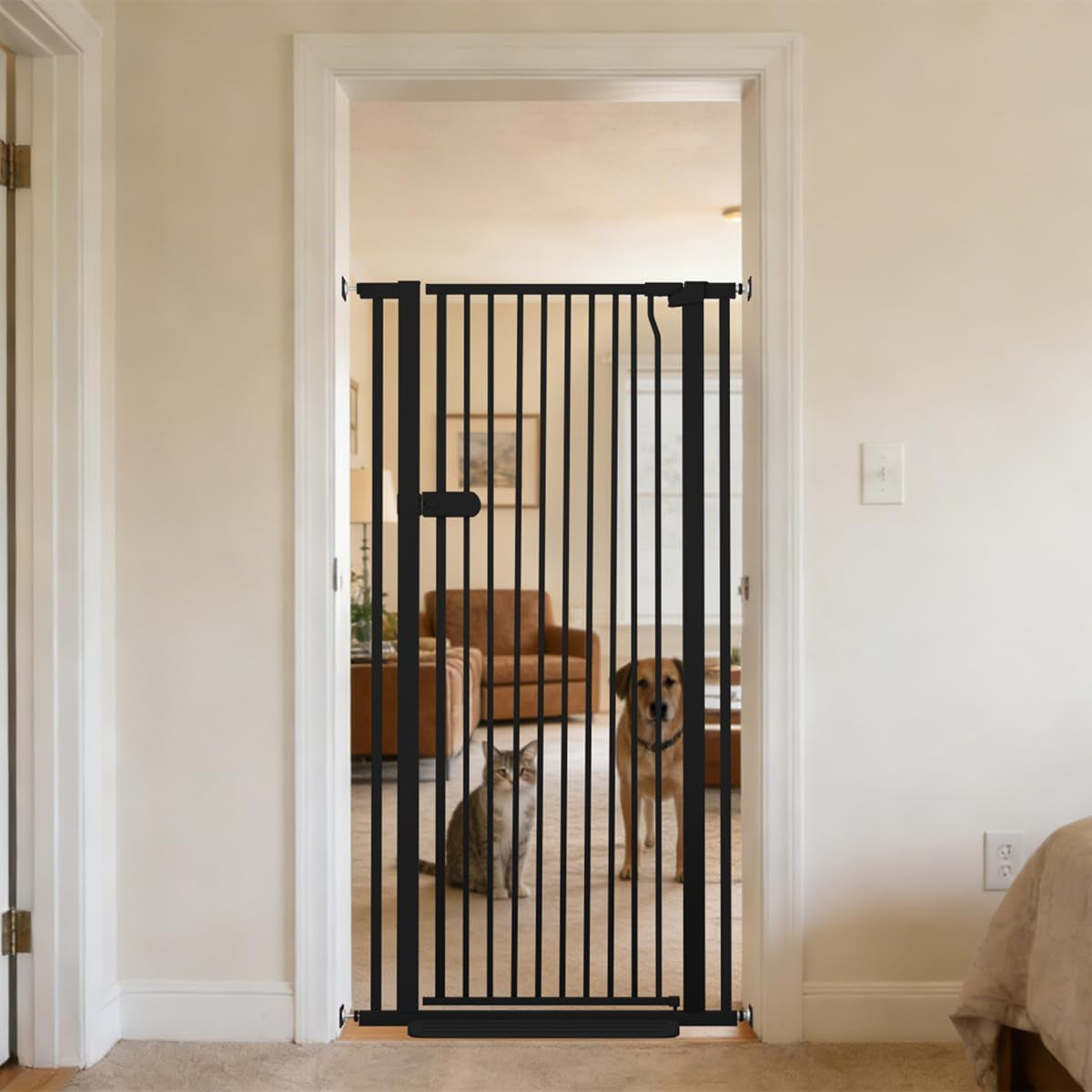 Lumizone Extra Tall Cat Gate 55.12" High 29.92"-34.24" Wide Pet Gate Black