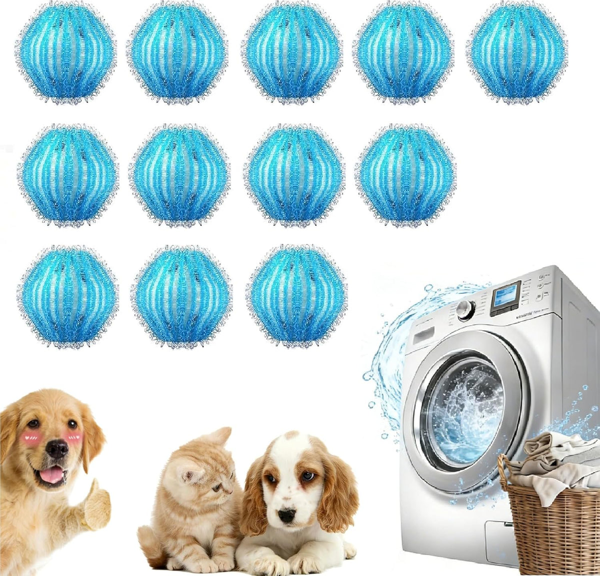 12 Pcs Pet Hair Remover for Laundry, Suitable for All Kinds of Domestic Pets Such as Dogs and Cats. Reusable and Environmentally Friendly Laundry Pet