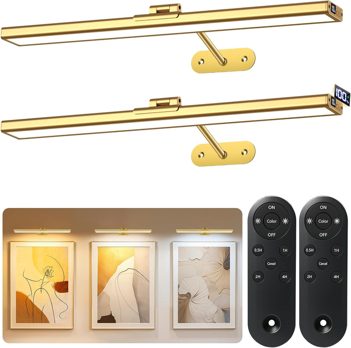 Picture Lights for Wall, 16Inch Rechargeable Art Light with Remote, 2Pack