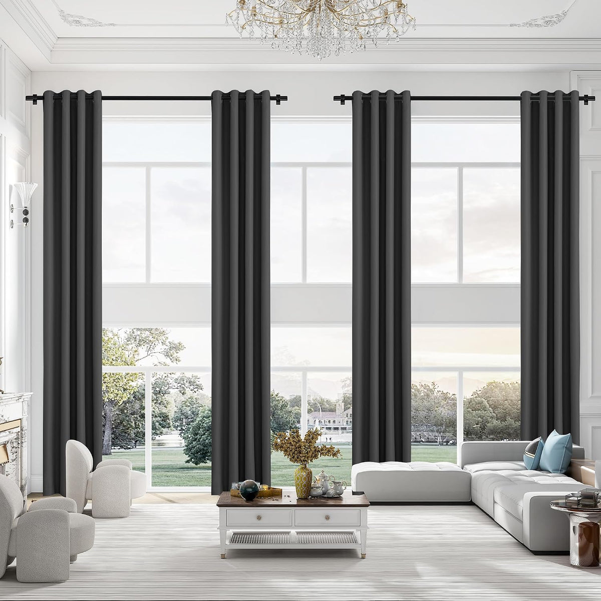 Extra Long Grommet Blackout Curtains, 1 Panel, Black, W52 X L156