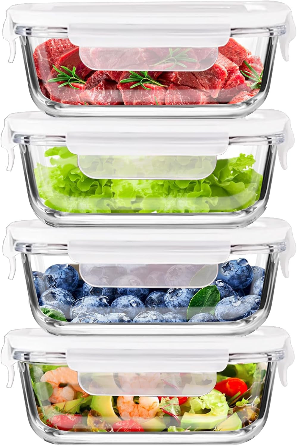 4Pack 13Oz/0.37L Glass Meal Prep Containers with Lids, Glass Storage Containers with Lids, Bpa-Free, Pantry Organizers and Storage, Freezer to Oven Safe (Clear)