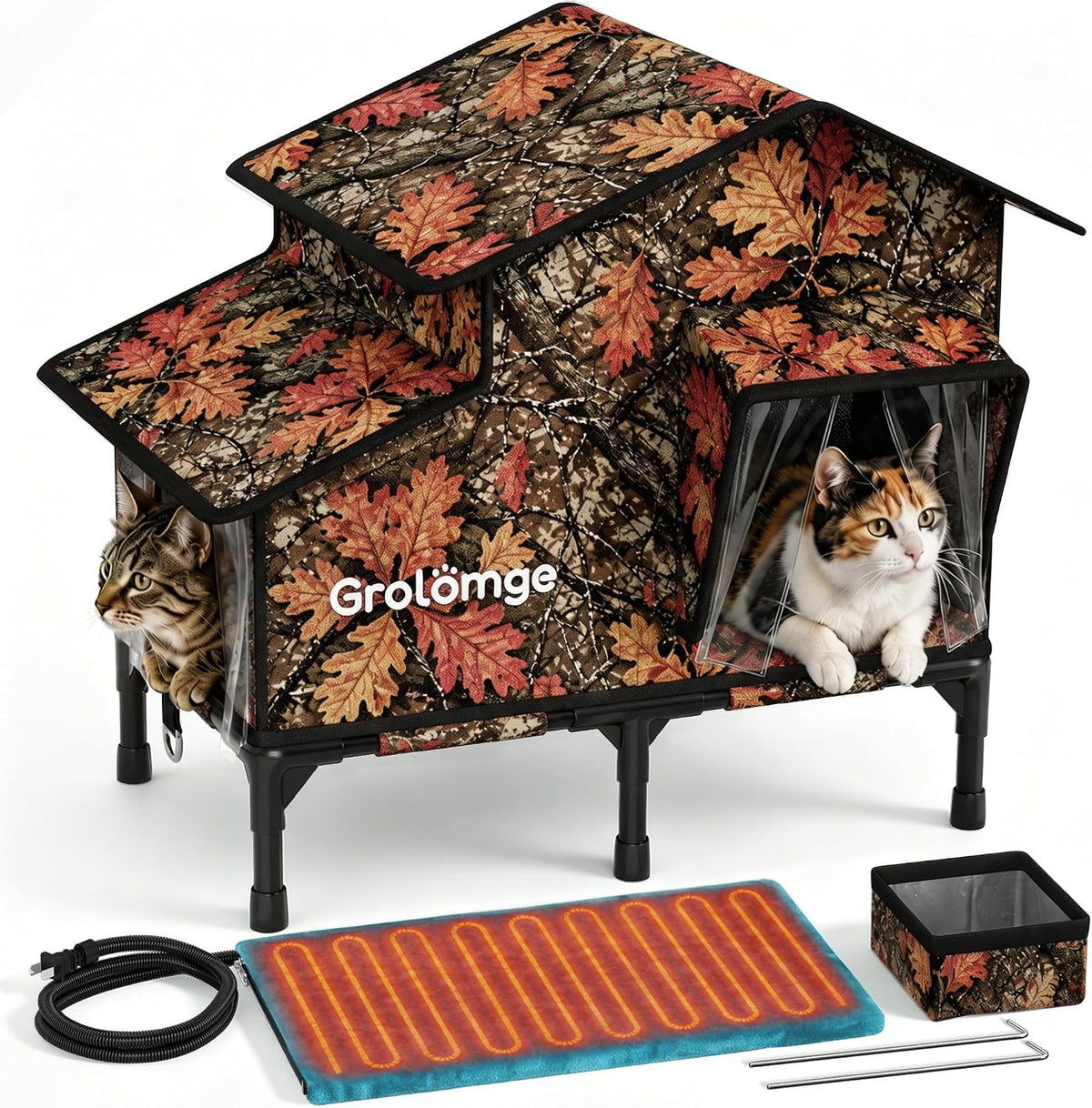 Large Heated Cat House for Outside, Weatherproof Peaked Roof