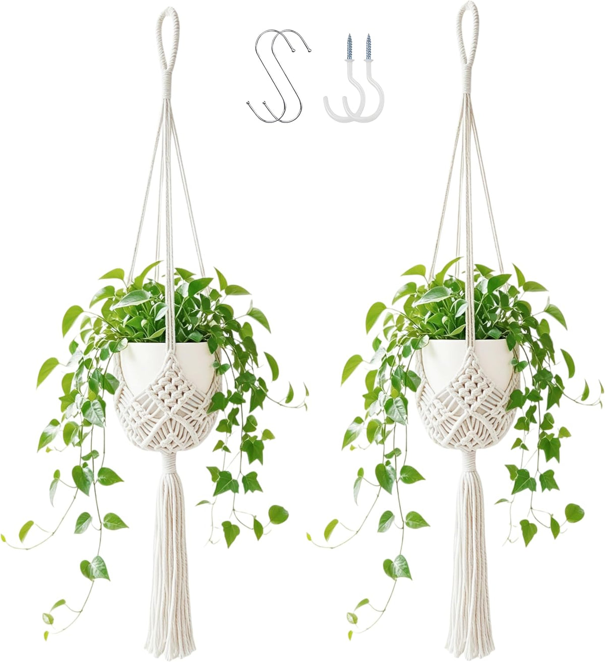 COPIS Macrame Plant Hangers Indoor, 2 Pack 35" Hanging Planters with Hooks
