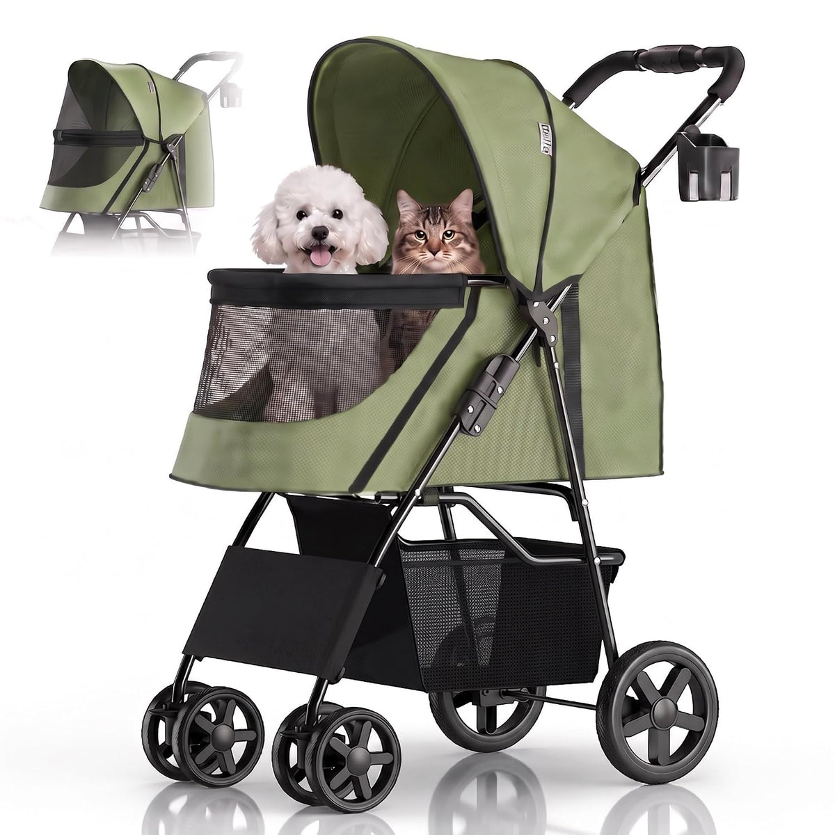 Pet Stroller for Small/Med Dogs & Cats | 4-Wheel Foldable Pet Stroller
