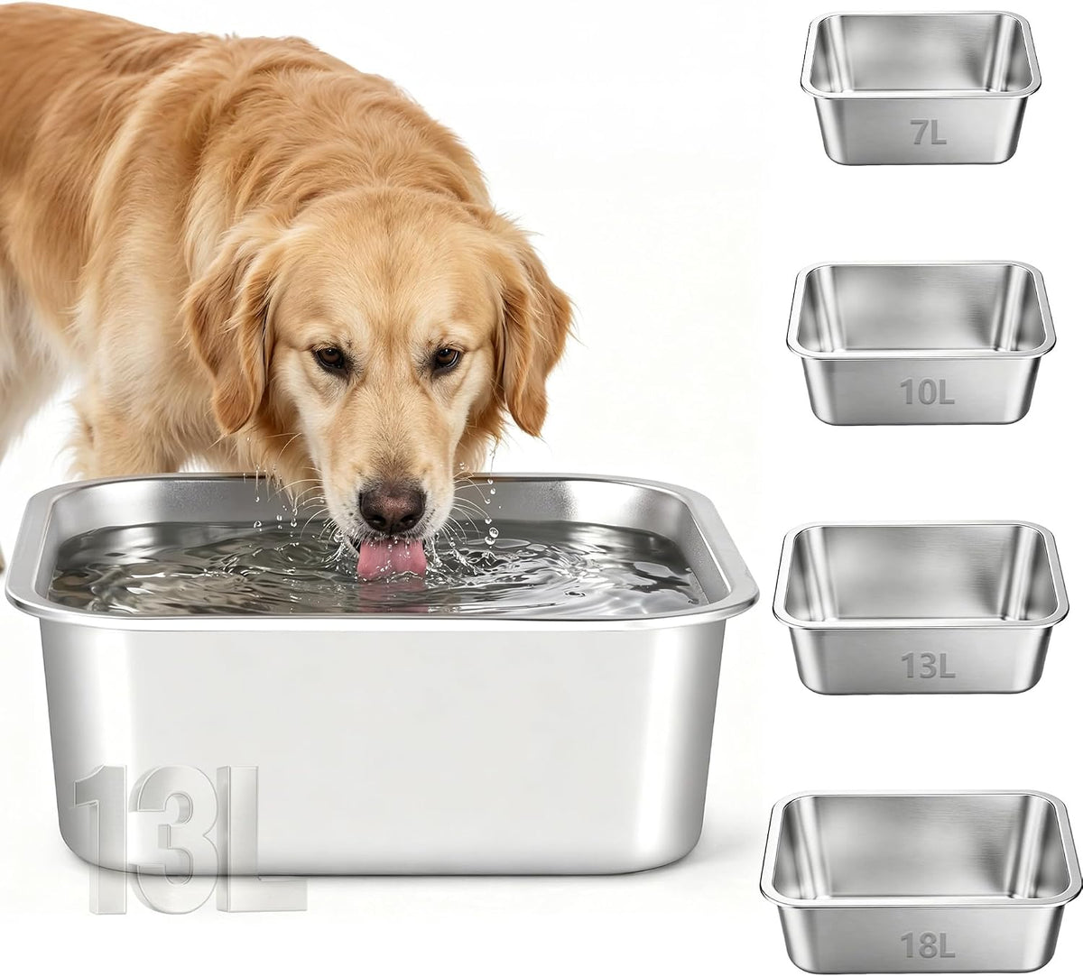 3.4Gal Stainless Steel Dog Bowl, Large Food & Water Bowl for Dogs
