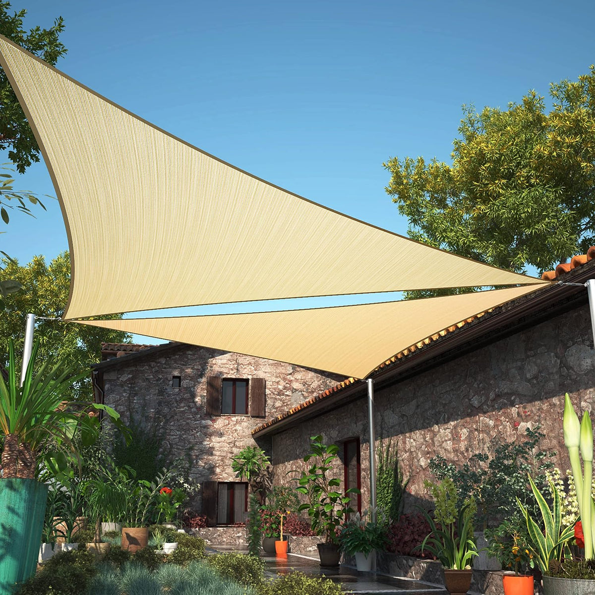 Shademart 12' X 12' X 12' Beige Triangle Shade Sail for Garden