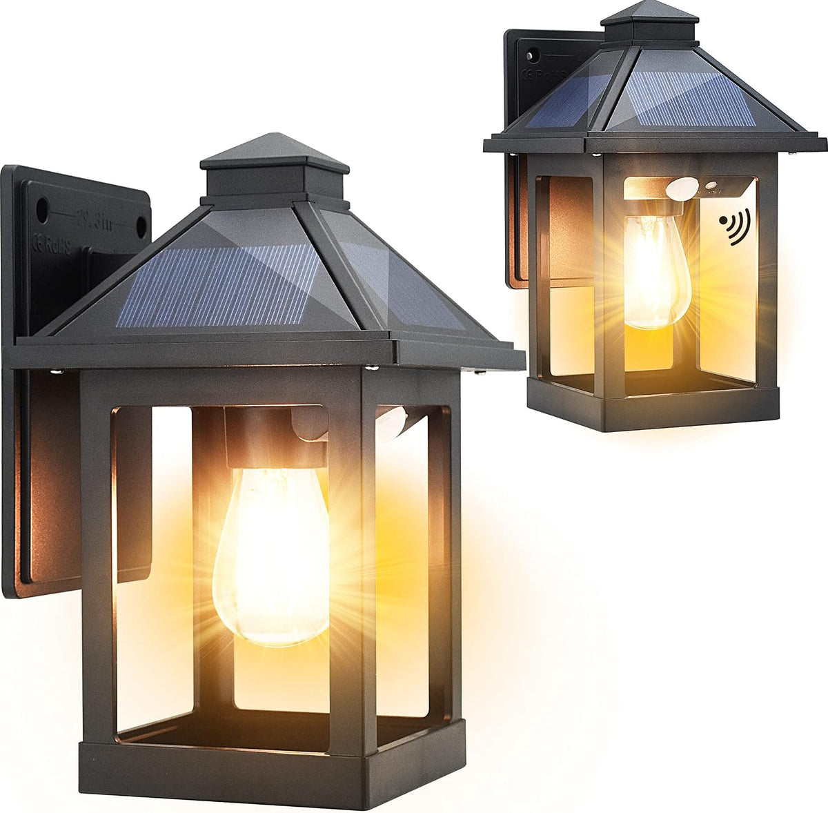 2 Pack Solar Wall Lanterns Outdoor with 3 Modes, Dusk to Dawn Motion Sensor
